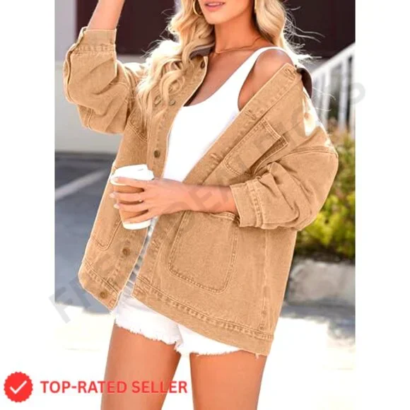 Oversized Denim Jacket Corduroy Collar Retro Vintage Barnfit Casual Chic